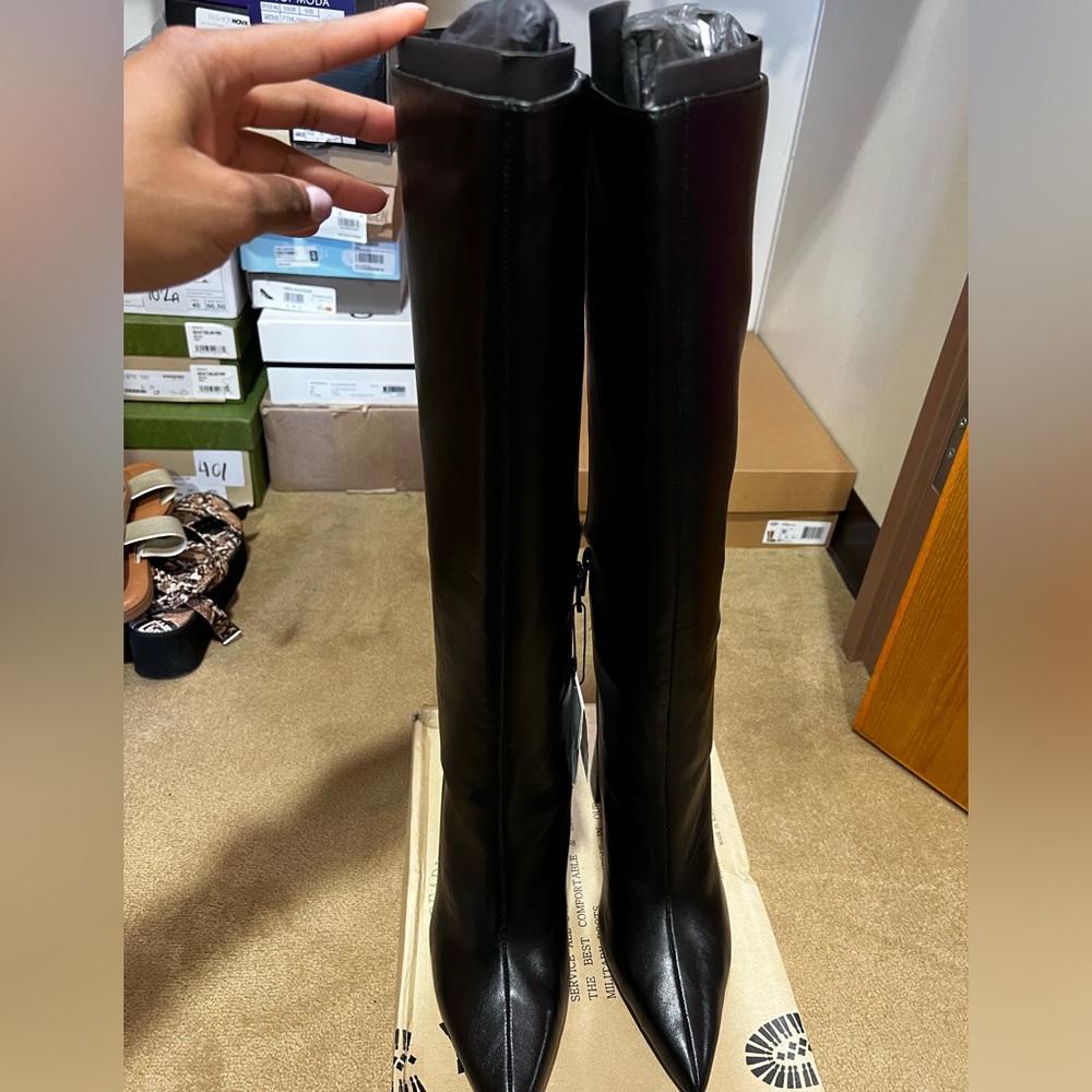 Zara Knee Length Black Heeled Boots